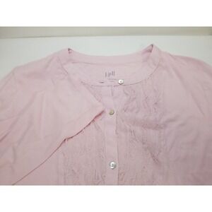 J.Jill Womens‎ Chiffon Bib Knit Shirt Long Sleeve Button Up Pink Top